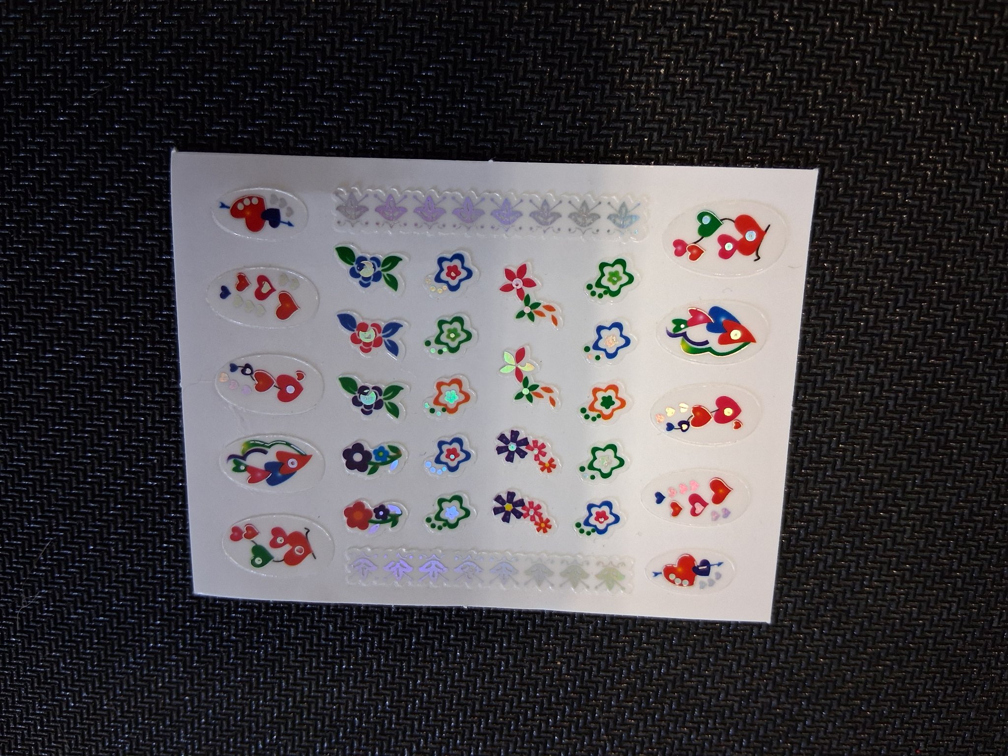 Nail Art Stickers — 15C Flowers & Hearts (1 page)